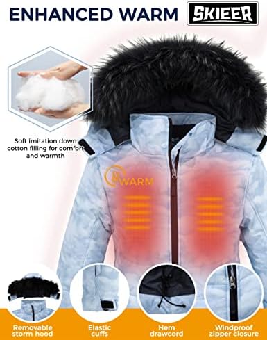 Women's Ski Jacket Waterproof Warm Puffer Thick Hooded Winter Coat