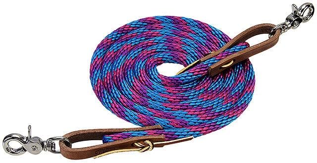 Weaver Leather Poly Roper Rein, Hurricane Blue/Pink Fusion/Purple Jazz, 3/8" x 8'