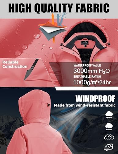 MAGCOMSEN Women's Winter Coats Waterproof Ski Snow Warm Fleece Lined Jacket