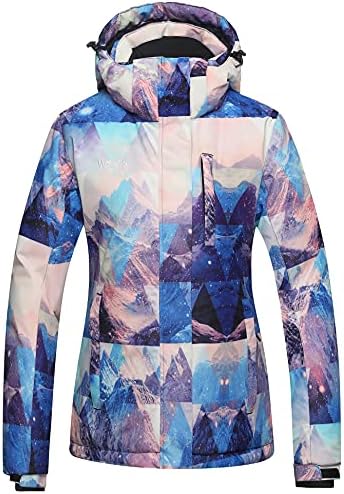 Wantdo Women's Waterproof Ski Jacket Colorful Printed Fully Taped Seams Rain Coat Warm Winter Parka