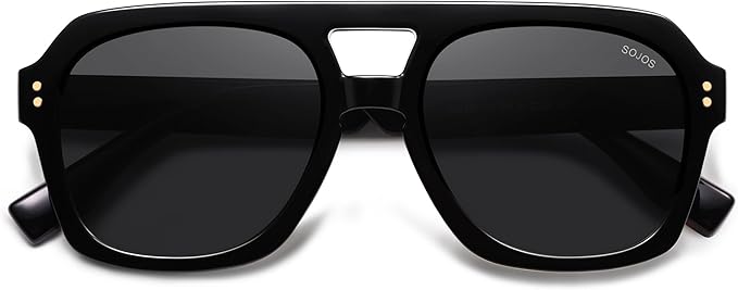 SOJOS Retro Thick Polarized Aviator Sunglasses for Women Men, Large Trendy Bold Square Pilot Shades SJ2385