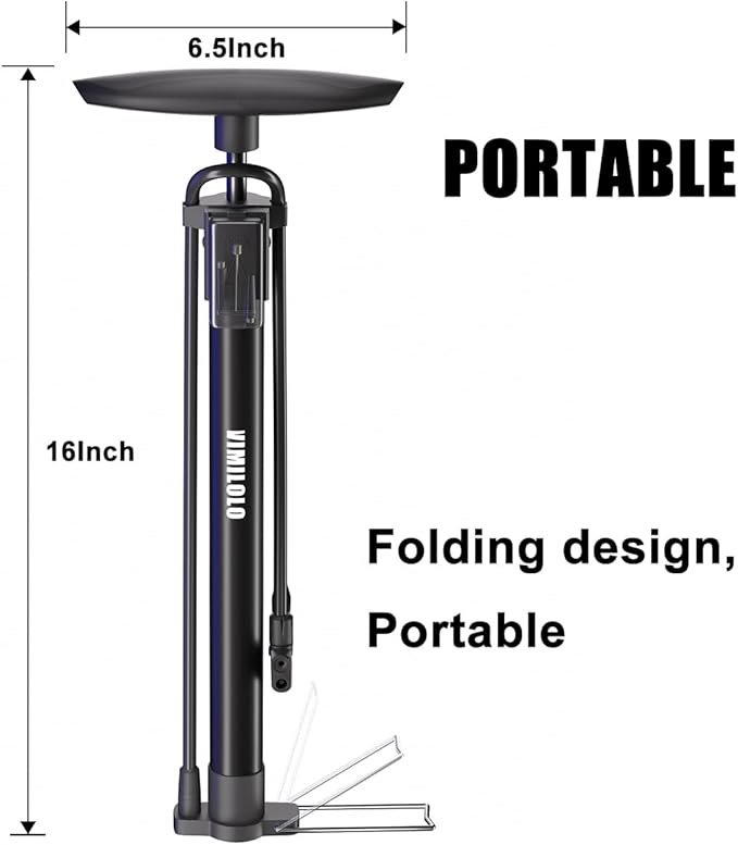 Bike Floor Pump, Bicycle Pump with Dual Presta & Schrader Valve Head, High Pressure Bicycle Tire Inflator, Portable Hand Air Pump for Road & Mountain Bikes, Strollers and Balls