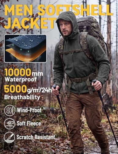 TACVASEN Men's Fleece Softshell Jacket Waterproof Winter Tactical Hooded