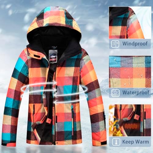 HOTIAN Women's 2 Piece Ski Jackets and Pants Set Skisuit Colorful Waterproof Windproof Insulated Snowsuit Snowboarding Coat