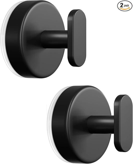 Suction Cup Hooks for Shower, Removable Towel Hooks for Bathroom, Kitchen, Glass Door, Mirror, Tile – Loofah, Towel, Coat, Bath Robe Hook for Hanging, Black 2 Pack