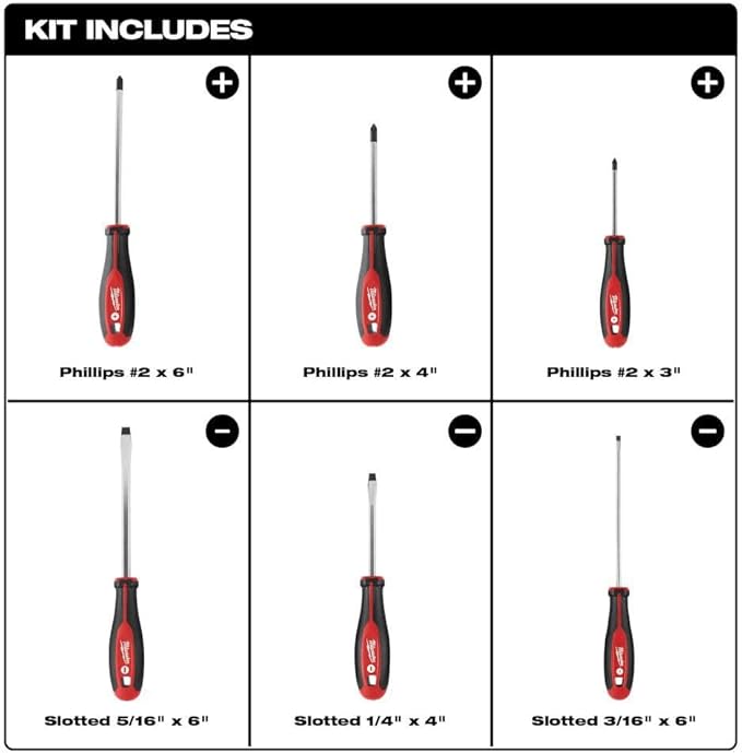 Milwaukee 48-22-2706 6Piece Phillips and Slotted Head Screwdriv Ing Set W/Magnetic Tips and Trilobe Handles