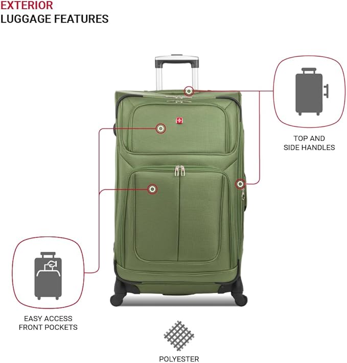 SwissGear Sion ソフトサイド 拡張可能ラゲッジ スピナーホイール付き、エバーグリーン、預け荷物用大型29インチ