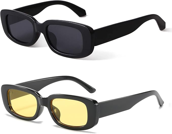BUTABY Rectangle Sunglasses for Women Retro Driving Glasses 90’s Vintage Fashion Narrow Square Frame UV400 Protection