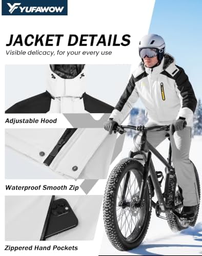 Yufawow Men Winter Jacket Skiing Jacket Insulated Fleece Lined Waterproof Windbreaker for Snowboard Hiking Camping ATV Outdoor Work