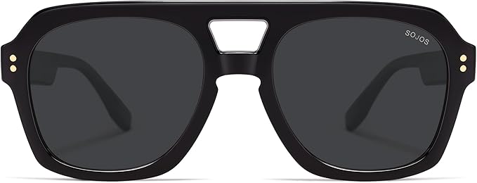 SOJOS Retro Thick Polarized Aviator Sunglasses for Women Men, Large Trendy Bold Square Pilot Shades SJ2385