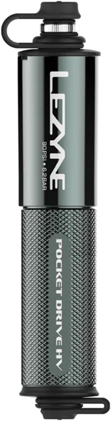 LEZYNE Pocket Drive HV Compact Bike Hand Pump, Pump-Only & Loaded Kit Options | 90 PSI High Volume Portable Bicycle Pump for Plus-Size Tires, CNC Aluminum, ABS Flex Hose, Presta & Schrader Compatible