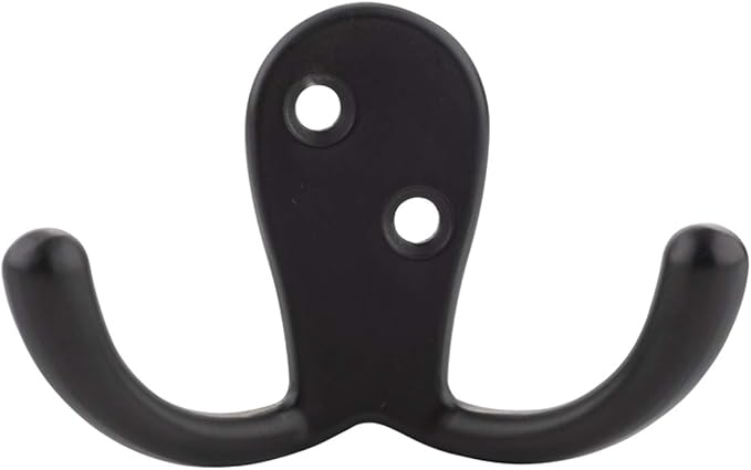 Amazon Basics Curved Zinc Robe Hook - Flat Black, 5-Pack | Curved