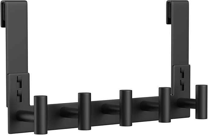 Extended Robe Door Hooks, Heavy Duty Stainless Steel Towel Hooks for Frameless Glass Shower Doors, Towel Hanger Rack, Shower Hooks for Bathroom (Black, 1 Pack)