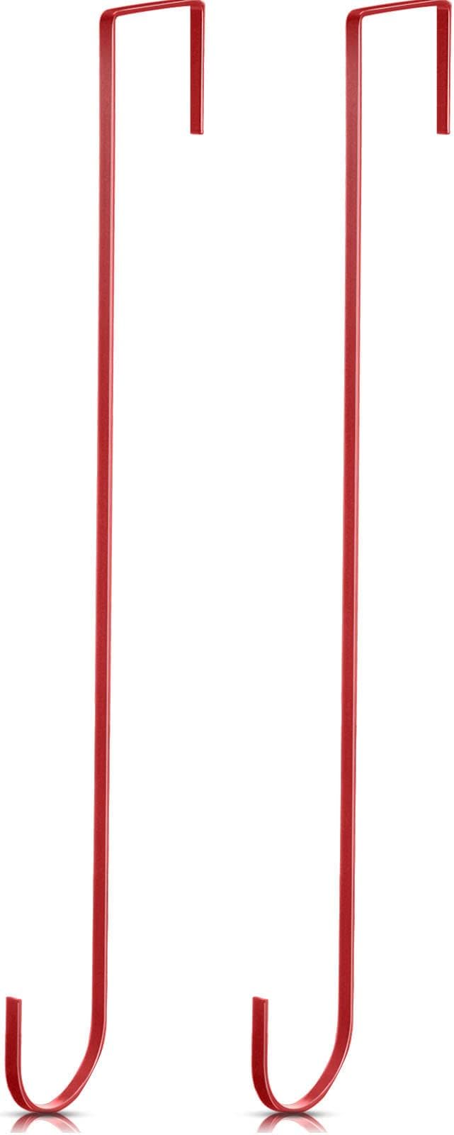 Hotop 15 Inch Wreath Hangers for Front Door Wreath Doors Hangers Steel Material Clothes Towel Hooks Holder Over The Door Hanger Hooks 2 Pcs for Christmas Halloween Front Decorations(Red)