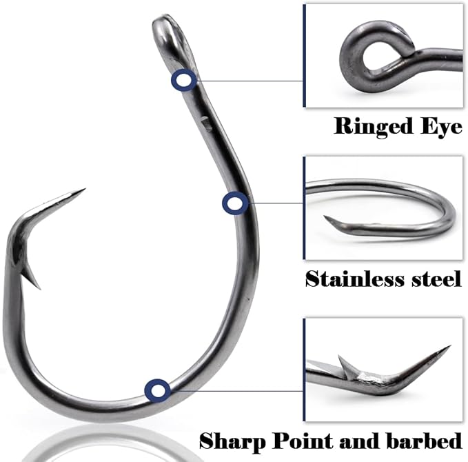 25pcs Circle Hooks Saltwater, in-Line 5X Strong Fishing Hooks for Saltwater & Freshwater, Live Bait Non-Offset Wide Gap Fish Hook for Catfish, Striped, Bass, Salmon, Mackerel, Tuna