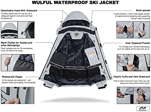 WULFUL Men's Waterproof Ski Jacket Warm Winter Coats Windproof Winter Jackets for Men Fleece Lined Windbreaker with Hood