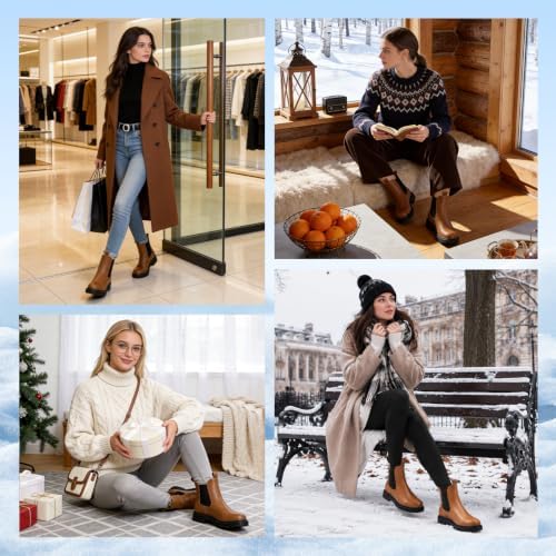 Womens Winter Chelsea Boots Warm Faux Fur Lined Chunky Lug Ankle Booties