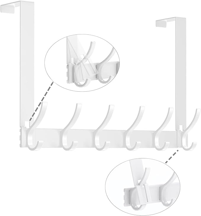 2 Pack Over The Door Hooks - NO NAIL over door hanger holder,NO ASSEMBLY REQUIRED large over the door towel rack with 12 hooks, heavy duty hooks for bathroom,bedroom,hanging towels,coats (White)