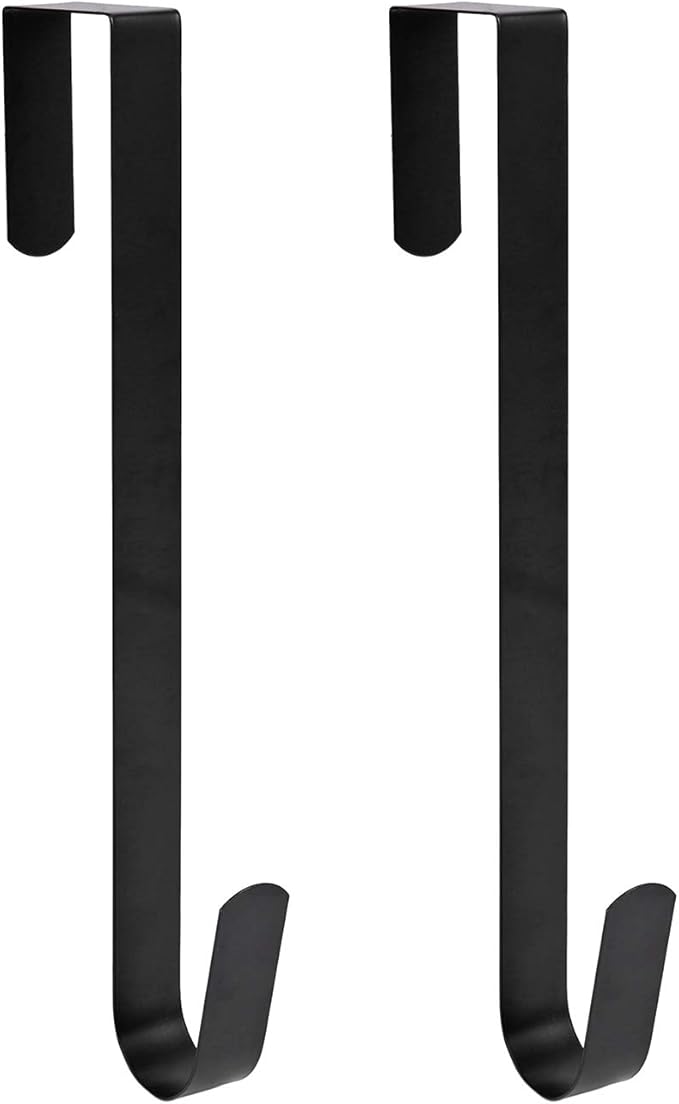 Sattiyrch 12" Wreath Hanger for Front Door,Steel Over The Door Hanger Hook,Wreath Door Hanger (Black,2)