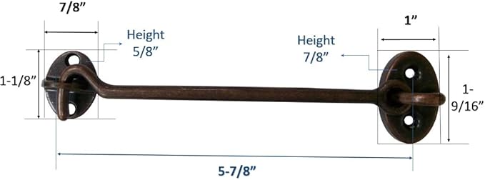 QCAA Heavier Duty Brass Door Hook Latch & Eye, 6", Antique Copper, Made in Taiwan, 1 Pack