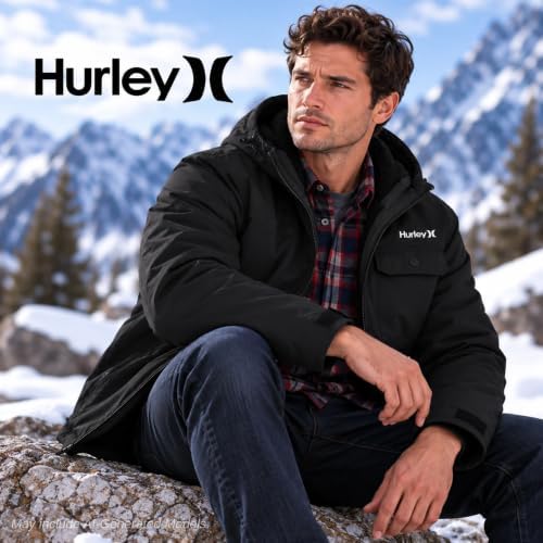 Hurley Mens Winter Parka Jacket, Sherpa Lined Hooded Winter Coat