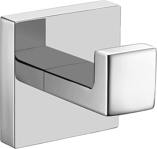 Nolimas Towel Hook Stainless Steel Bathroom Rustproof Clothes Towel Coat Hook Wall Mounted Square Toilet Kitchen, Heavy Duty Door Hanger, 1 Pack, Chrome Polished