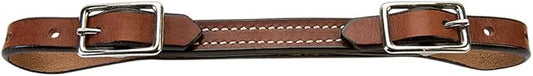 Weaver Equine Leather Curb Strap, 5/8” Doubled and Stitched Flat Bridle Leather Strap, Smooth Nickel Plated Horse Training Equipment, Brown