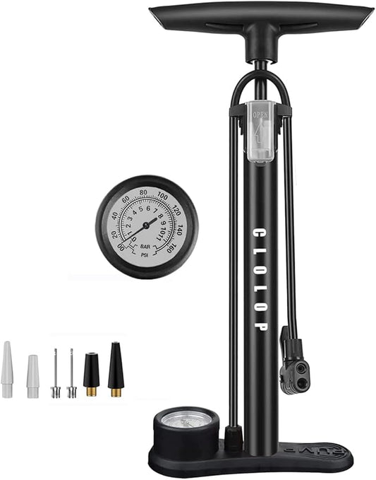 CLOLOP Bike Floor Pump with Gauge, Bike Tire Inflator, Air Pump, Bike Pump with Dual Presta & Schrader Valve Head, Bicycle Air Pump, Ball Pump for Road Bike, Mountain Bikes, Balls