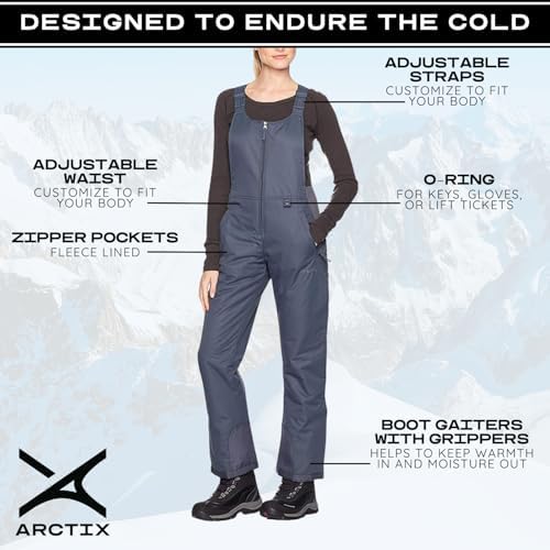 Arctix Women's Essential Insulated Ski Bibs, Water Resistant Snow Pants for Skiing & Snowboarding