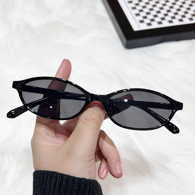 KUGUAOK Retro Oval Sunglasses for Women 90s Design Small Cat Eye Sun Glasses UV Protection Y2k Trendy Narrow Shades