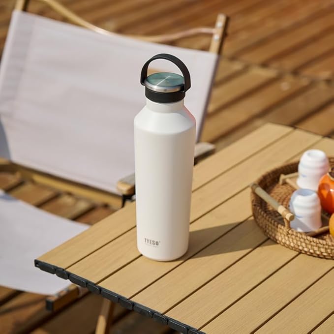 TYESO Stainless Steel Vacuum Insulated Water Bottle, Insulated Water Bottle with Soft Silicone Carry Handle (WHITE, 17 OZ)