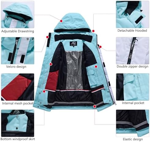 Women's Ski Jackets and Bib Pants Set Windproof Waterproof Insulated Snowsuit