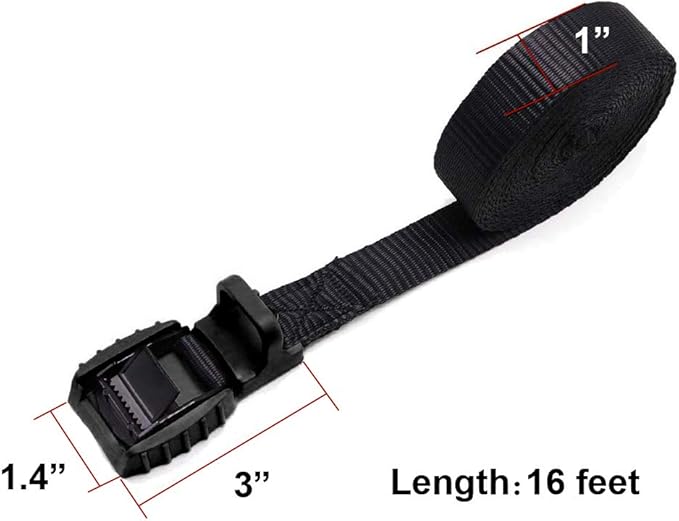 Mind and Action 16 Ft Sturdy Tie Down Strap Lashing Strap with Rubber Padded Cam Lock Buckle,for Car Roof Rack,Kayak Canoe SUP Surfboard Tie Down,Boat Trailer Tow Straps(4 Pack)