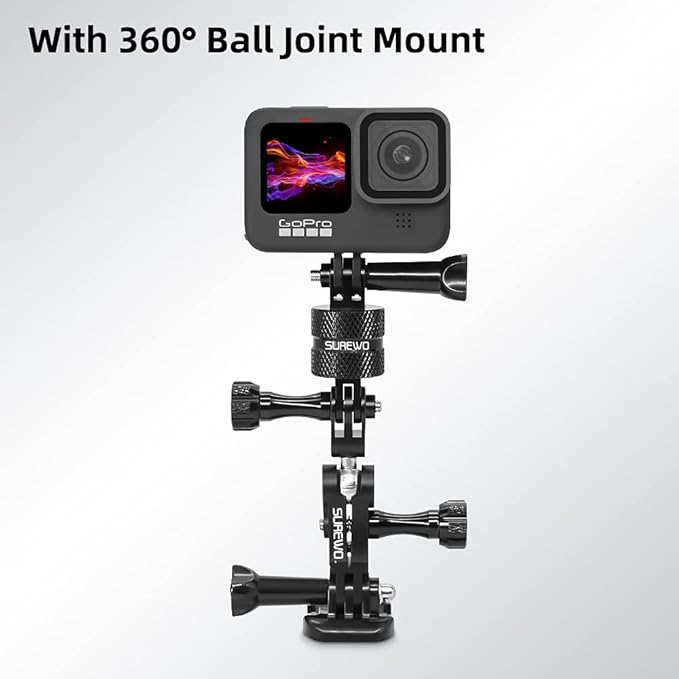 Aluminum 360 Degree Rotation Camera Mount, Metal Bracket Adapter, Aluminum Adapter Camera Mount Compatible with GoPro Hero 13/12/11/10, DJI Action 6/5 Pro/4/3, Sony and Other Action Cameras