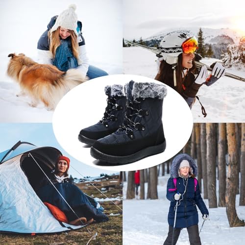 ZEENXIUYA Womens Snow Boots Comfortable Warm Fur Lined Winter Waterproof Flat Lace-Up Ankle Boots Outdoor Winter Booties