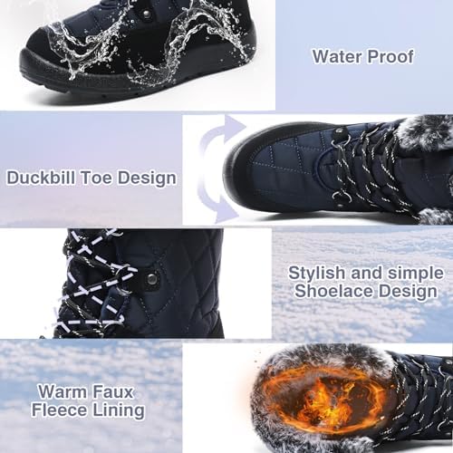 ZEENXIUYA Womens Snow Boots Comfortable Warm Fur Lined Winter Waterproof Flat Lace-Up Ankle Boots Outdoor Winter Booties