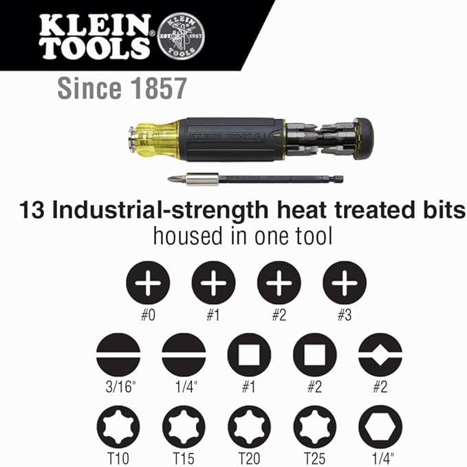 Klein Tools 32303 Multi-Bit Screwdriver / Nut Driver, Impact Rated 14-in-1 Magnetic Screwdriver Set Phillips, Slotted, Square, Combo, Torx