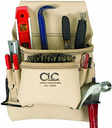 CLC Custom Leathercraft 178234 Carpenter's Nail and Tool Bag Reversed Top Grain, 8-Pocket , White