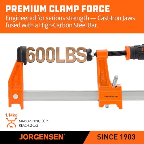 Jorgensen 30" Medium-Duty Steel Bar Clamp Set, 600 lbs Load Limit, 2-Pack