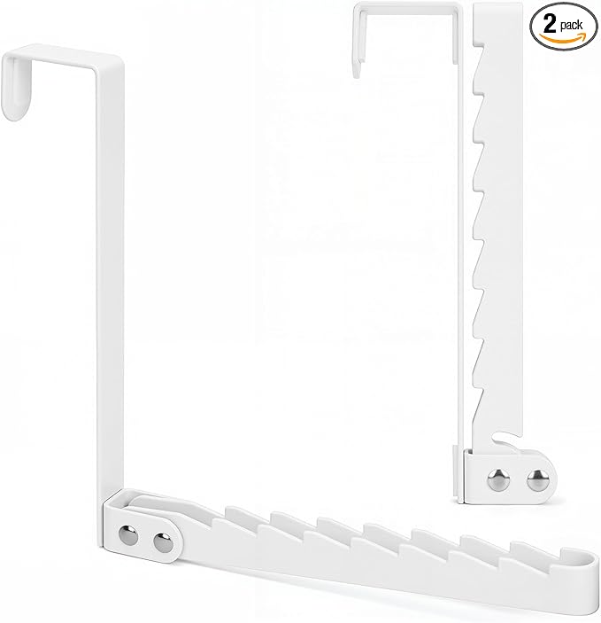 FYY Over The Door Hooks Hanger, 2 Pack Collapsible Folding Over Door Clothes Drying Rack Space Saving Laundry Hanging Storage Hook for Clothing, Coats, Towels for Bedroom Bathroom White