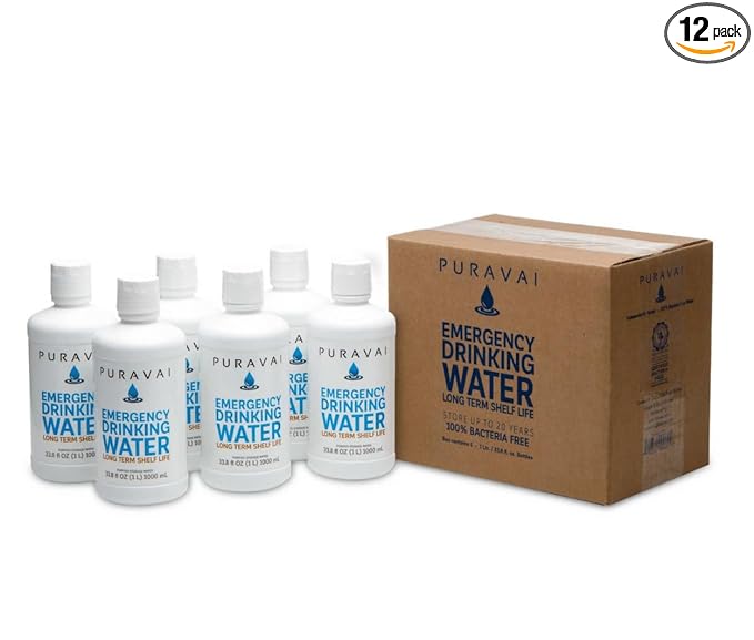Ready Harvest – Puravai緊急飲料水 | 6本パック (1Lボトル) | 20年保存可能 | 緊急用貯水 | サバイバル準備用長期保存可能