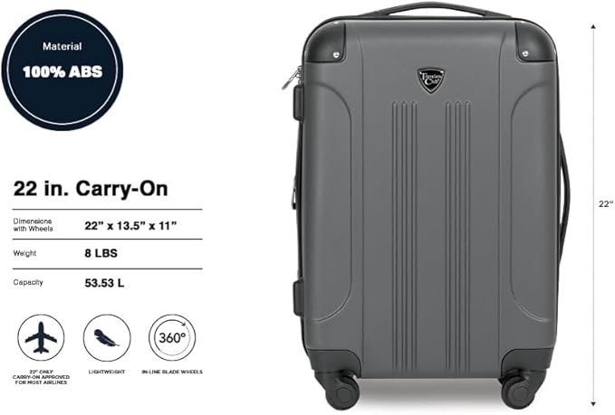 Travelers Club Chicago Hardside Expandable Spinner Luggage, Charcoal, 22インチ機内持ち込み可能