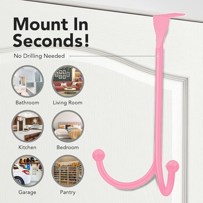 2-Pack Over The Door Hooks - with 2 Hang Heads & Snug Fit Pads Heavy Duty Hook for Hanging Coats, Towels, Caps & Robes - Elegant Matt Finish - No Drill Hanger Organizer - White