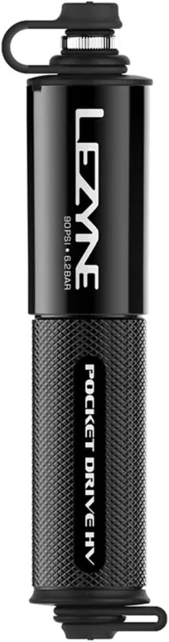 LEZYNE Pocket Drive HV Compact Bike Hand Pump, Pump-Only & Loaded Kit Options | 90 PSI High Volume Portable Bicycle Pump for Plus-Size Tires, CNC Aluminum, ABS Flex Hose, Presta & Schrader Compatible