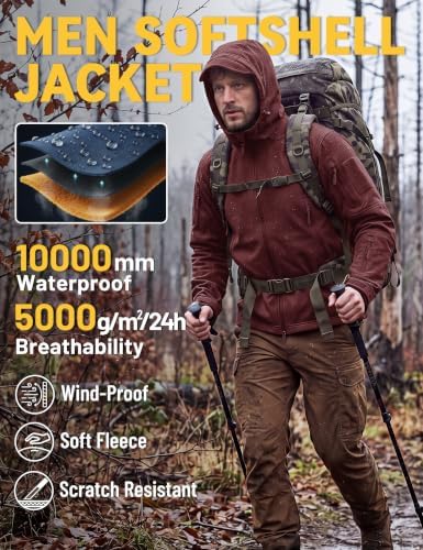 TACVASEN Men's Fleece Softshell Jacket Waterproof Winter Tactical Hooded