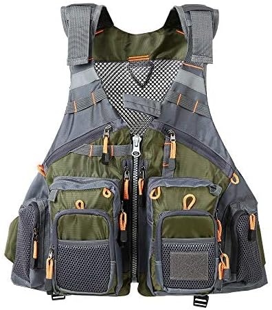 JKSPORTS フライフィッシングベスト - 釣り用セーフティライフジャケット 水泳、セーリング、ボート、カヤック用 - 男女兼用 多機能フローティング通気性バックパック - 調節可能、グレー/グリーン/レッド/ブルー