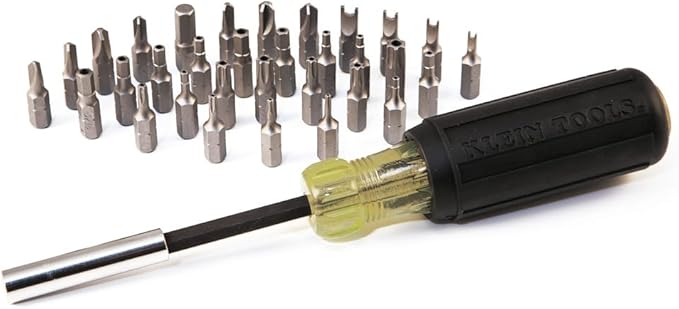 Klein Tools 32510 Magnetic Multibit Screwdriver with Sturdy Torx, Hex, Spanner, Tri-Wing, Torq and Nut Tamperproof Bits and Storage Block