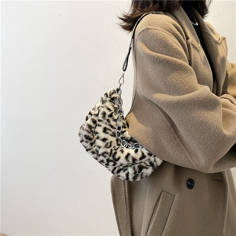 豹柄ぬいぐるみバッグ 個性斜め掛けレディースバッグ チェーンバッグ ショルダーバッグ