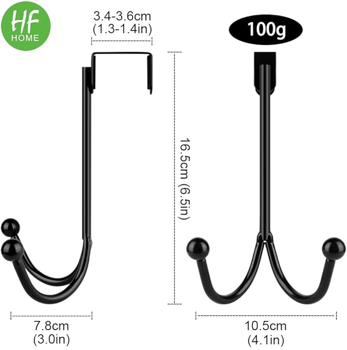 HFHOME 2Packs Over The Door Double Hanger Hooks, Metal Twin Hooks Organizer for Hanging Coats, Hats, Robes, Towels- Black
