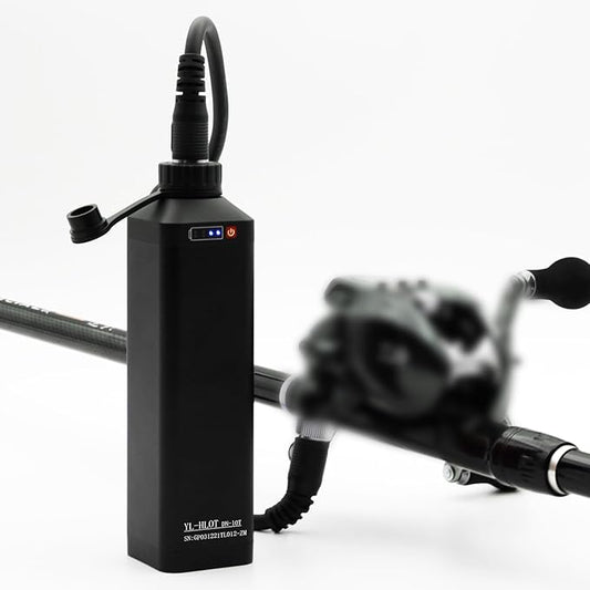 Super Mini 14.8V 10000 mAh Electric Reel Battery. Aluminum Alloy Rustproof Case. Compatible with Daiwa & Shimano Electric Fishing rReels. High Performance and Reliable Power Supply